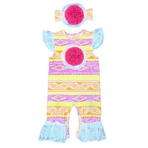 12m Ricrac & Ruffles Boutique Baby Girls Aztec Print Lace Romper & Headband Set